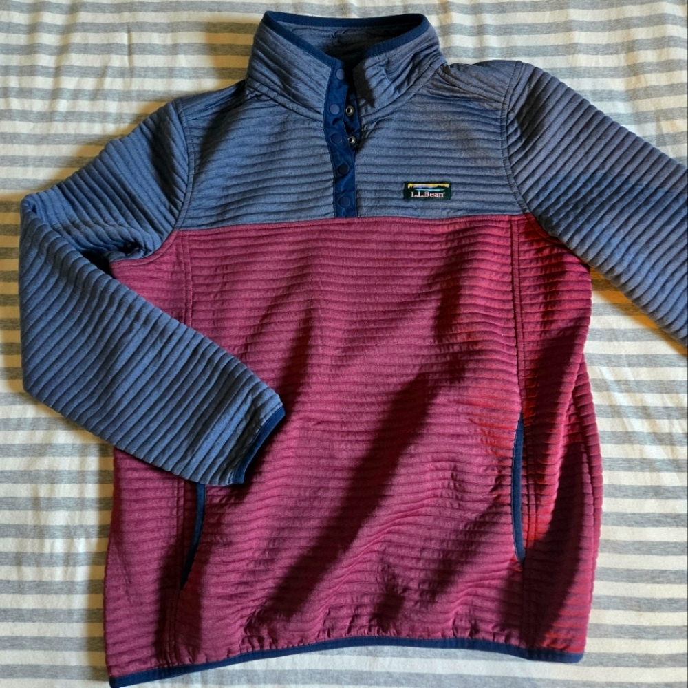 L.L. Bean Charcoal Blue and Burgundy Pullover